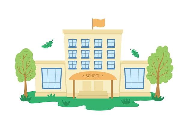 Vector vector school building with trees back to school flat illustration