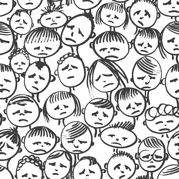 Vector vector seamless pattern doodle face in stress