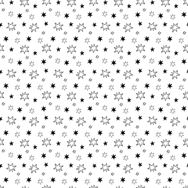 Vector vector seamless pattern with stars in nursery hand drawn doodle style.