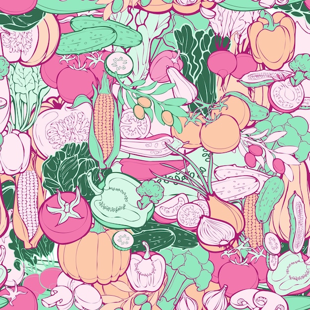 vector semless pattern with vegetables and greens