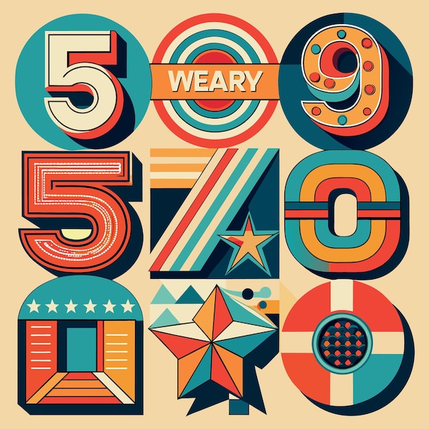Vector vector set of anniversary retro numbers design n