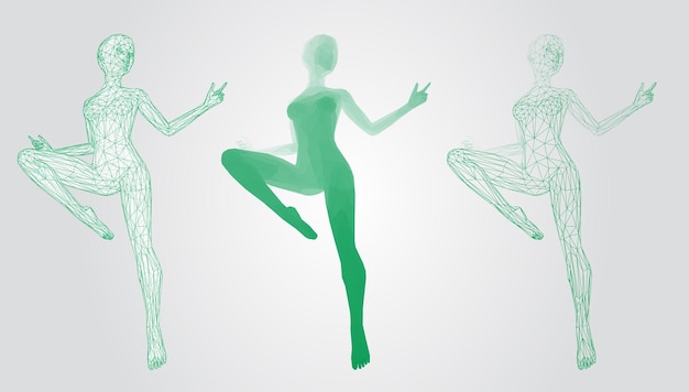 Vector vector set of female figures in dance poses on the background