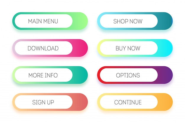 Vector vector set of modern gradient app or game buttons. user interface web button, material design