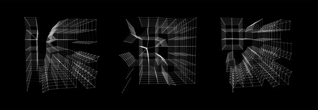 vector set space cube network connection structure cyberspace with moving particles in closed room big data visualization abstract cyber security background