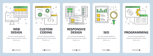 Vector vector set of vertical banners with web design custom coding responsive design seo programming website templates modern thin line flat style design