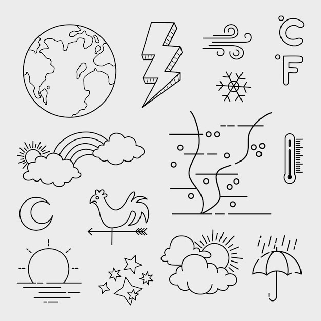 Vector vector set of weather doodle elements for design purposes