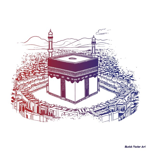Vector vector sketch drawing of a mecca and kabah illustration