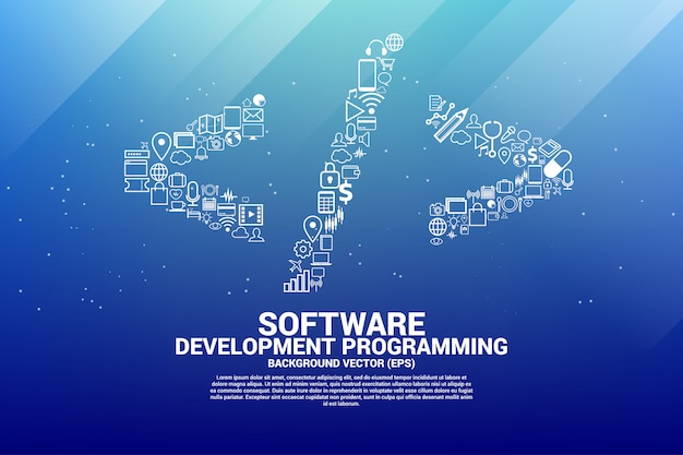 Vector vector software programming tag with functional icon.
