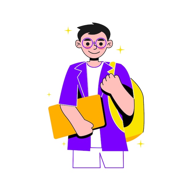Vector vector of student man bring laptop