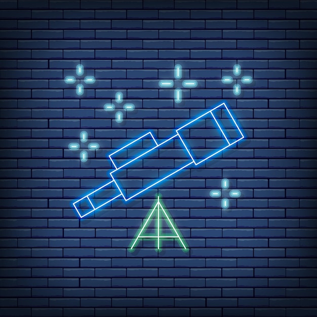 Vector vector telescope neon sign vector illustration in neon style