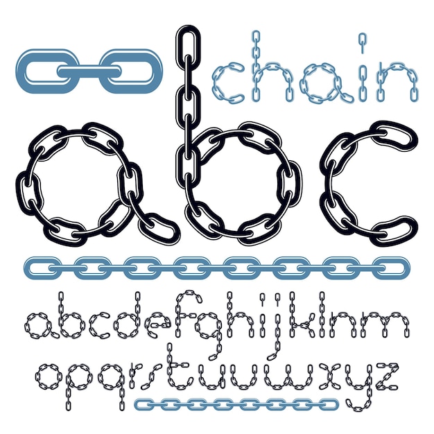 Vector vector type font, script from a to z. lower case decorative letters, abc created using chrome chain, linkage.