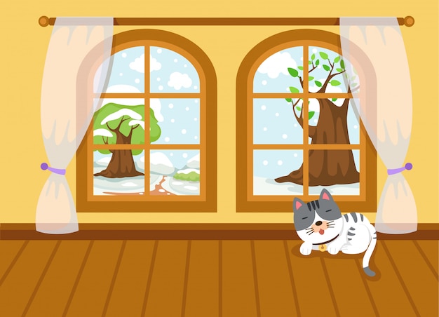 Vector vector winter landscape outside the window