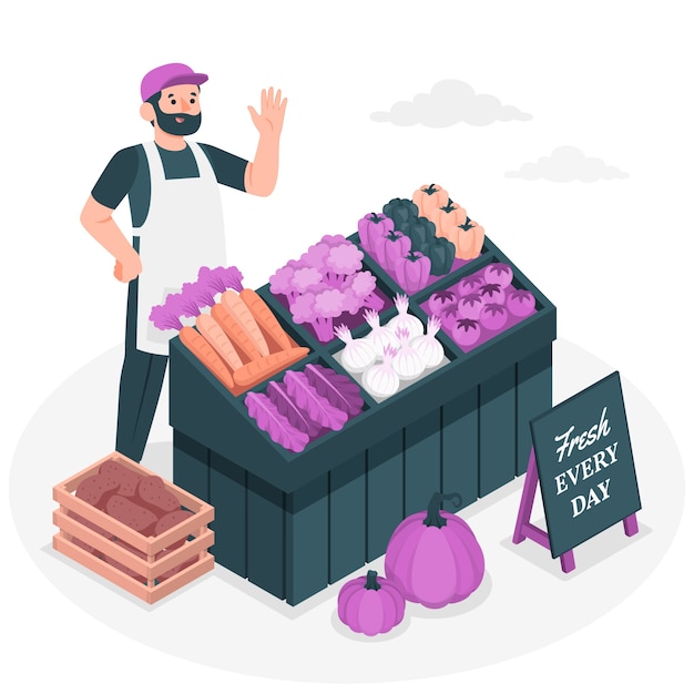 Vector vegetable seller concept illustration
