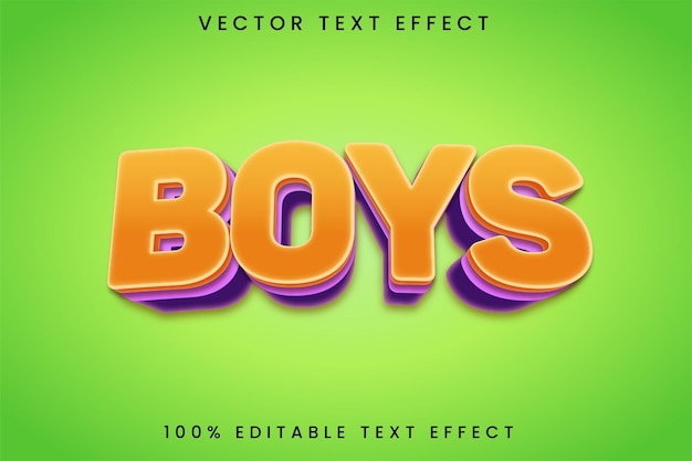 Vector vibrant 3d cartoon style boys text effect