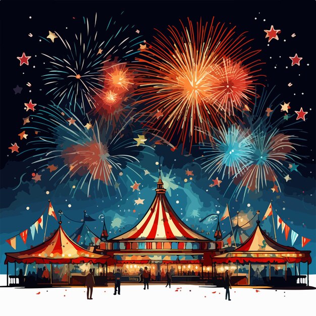 Vector vibrant carnival scene with fireworks display