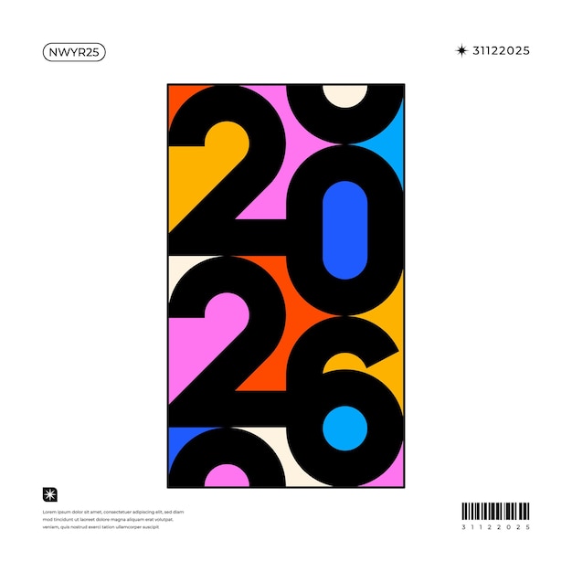 Vector a vibrant and modern design showcasing the year 2026 in a dynamic color combinations