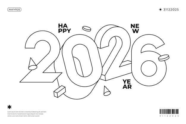 Vector a vibrant and modern design showcasing the year 2026 in a dynamic color combinations