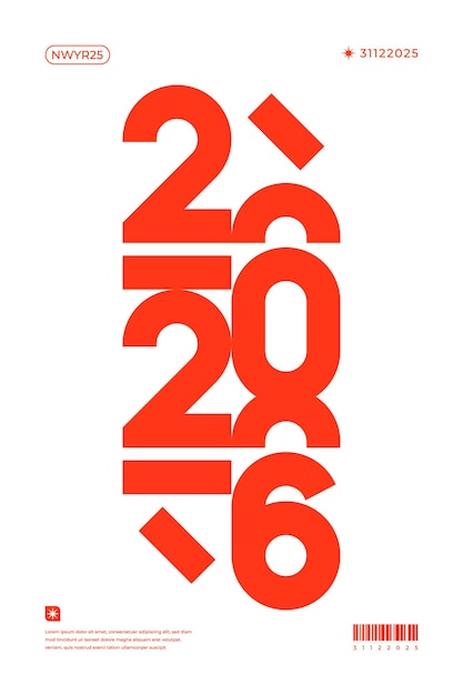 Vector a vibrant and modern design showcasing the year 2026 in a dynamic color combinations