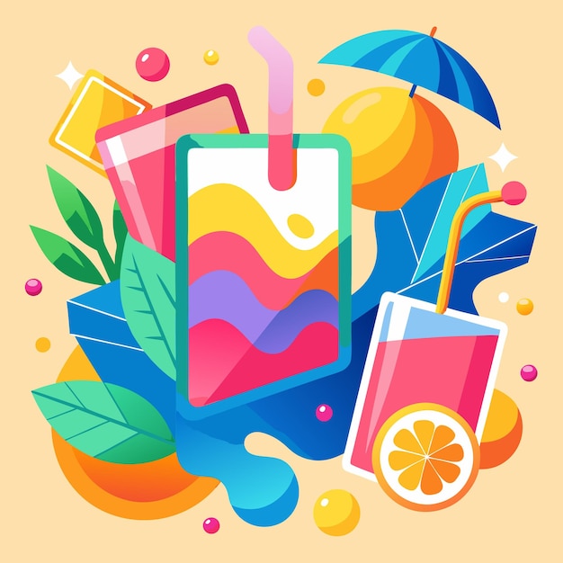 Vector vibrant summer beverage illustrations refreshing drinks and popsicles