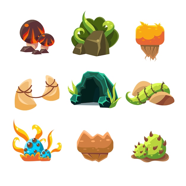 Vector video game level design collection of elements