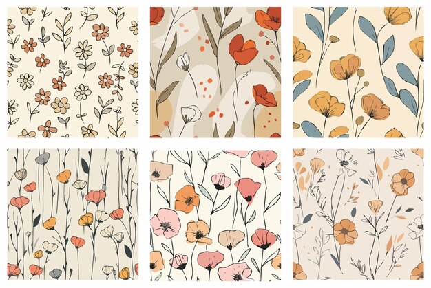 Vector vintage floral and leaf spring pattern design collection