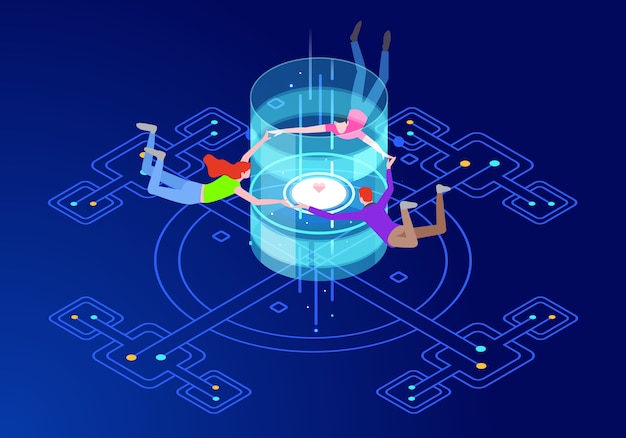 Vector virtual reality communication concept with characters