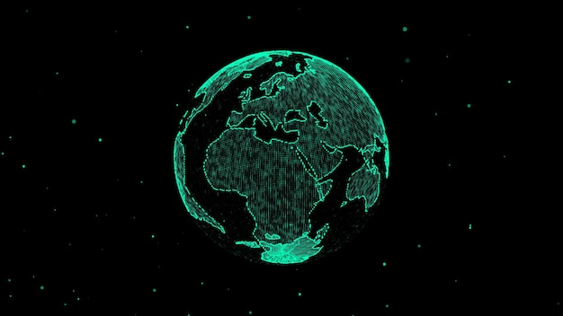 Vector virtual vector planet earth with data connection network technological digital globe world background abstract sphere with particles and lines security artificial intelligence of planet