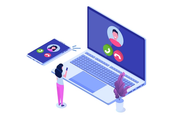 Vector voice over ip,  ip telephony  voip technology isometric concept.