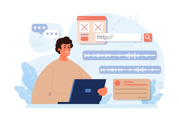 Vector voice search artificial intelligence virtual assistant man speaking