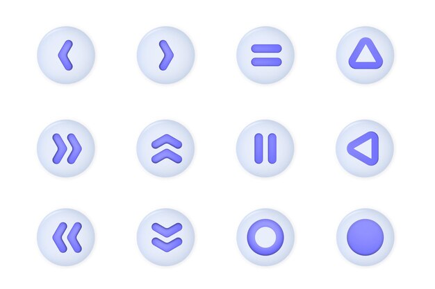 Vector volumetric buttons with shadows indicating direction isolated on a white background