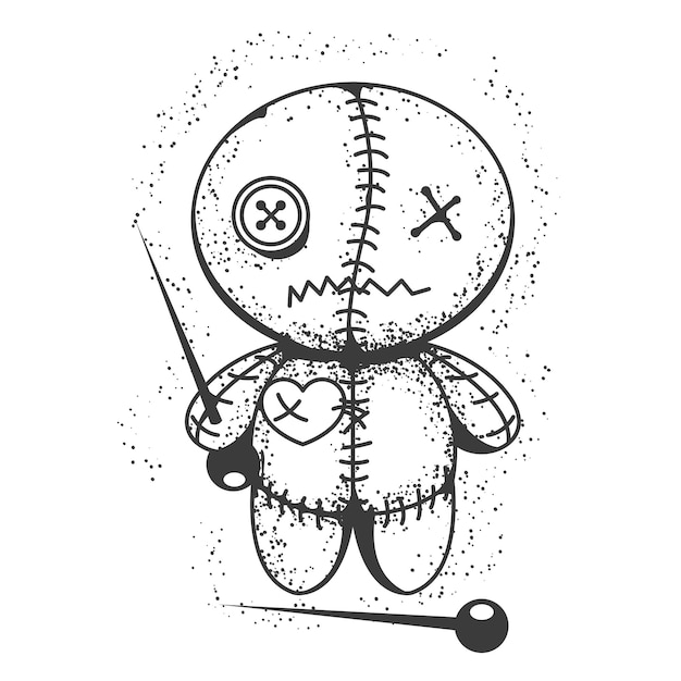 Vector voodoo doll halloween rag voodoo doll with needle in hand vector