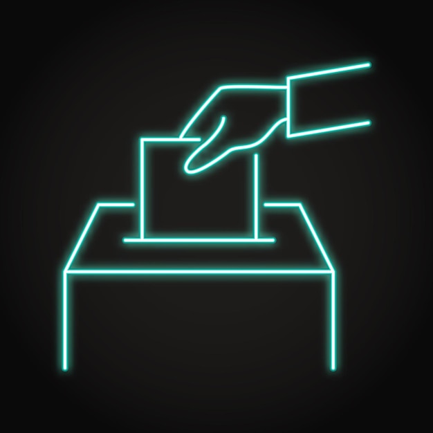 Vector voting and the ballot box neon icon