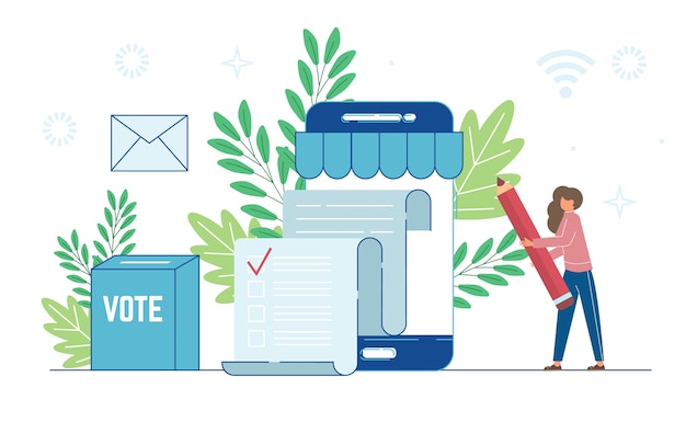 Vector voting paper in the ballot box on phone screen