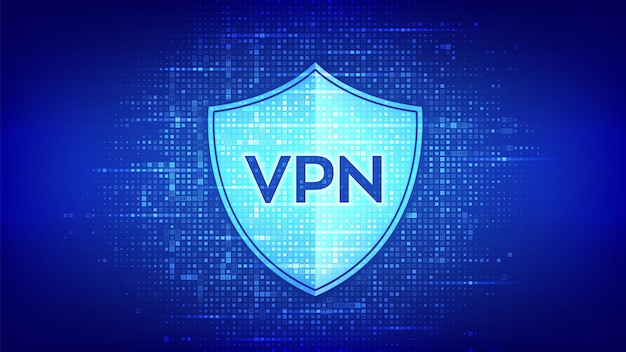 Vector vpn virtual private network icon made with binary code data encryption ip substitute secure vpn connection cyber security and privacy matrix background with digits 10 vector illustration