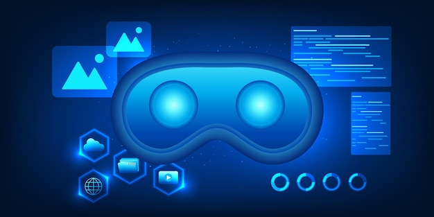 Vector vr and ar glasses that demonstrate the workings of virtual reality technology represent