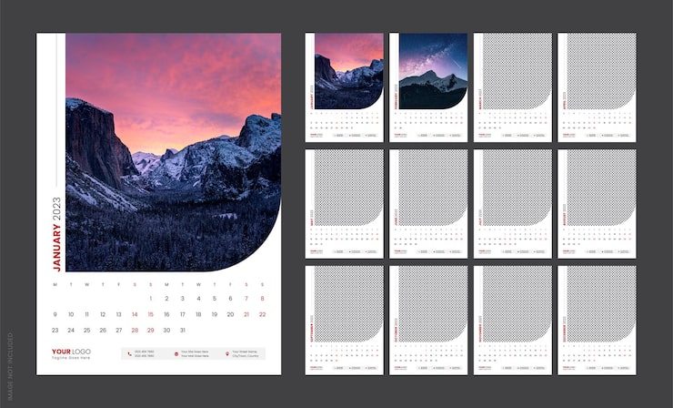 Vector wall calendar template for 2023 year vector illustration layout design, calendar in minimalist style