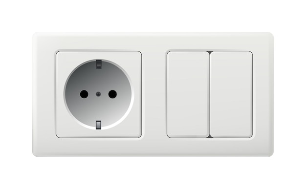 Vector wall switch with socket isolated on white background