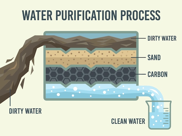 Vector water purification process diagram