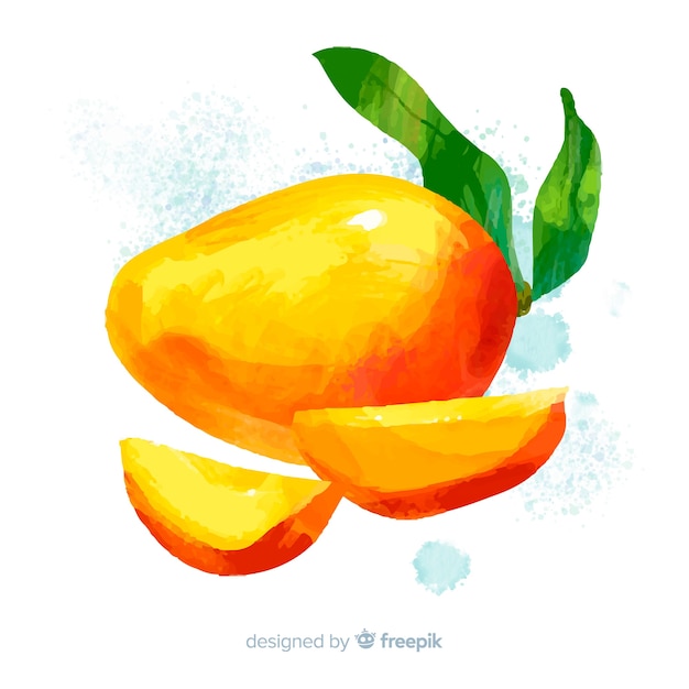 Vector watercolor mango and leaves background
