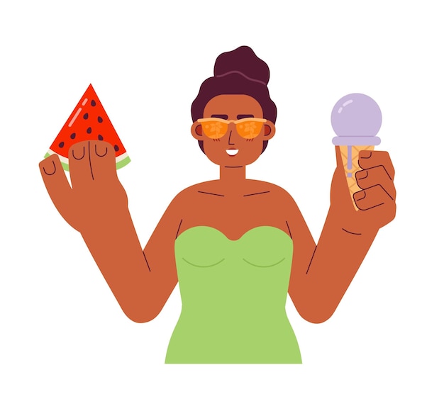 Vector watermelon and ice cream on beach flat vector spot illustration