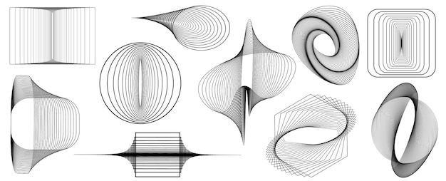 Vector wavy flowing lines abstract background set abstract bent lines ripple effect graphics vector graphic