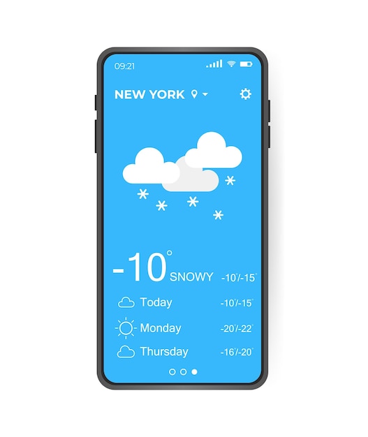 Vector weather application user interface ui ux elements realistic smartphone with weather app vector illustration concept