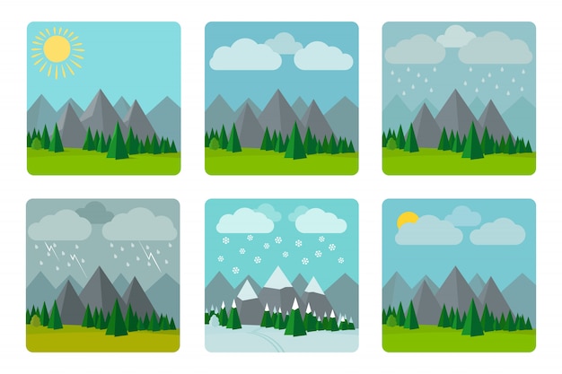 Vector weather illustrations in flat style