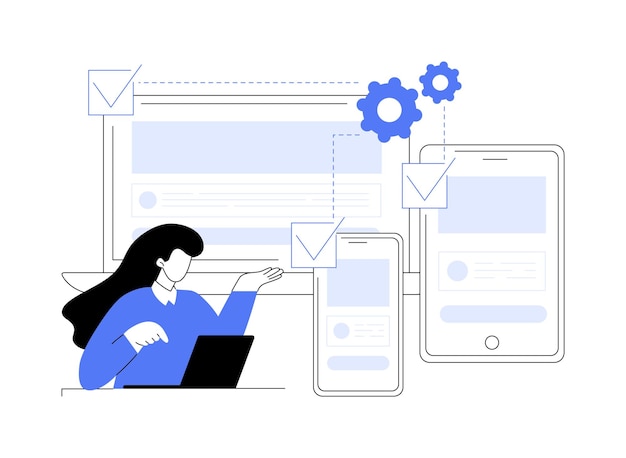 Vector web app abstract concept vector illustration adaptive application responsive web design scale to fit the different screen sizes of mobile devices it technology development abstract metaphor
