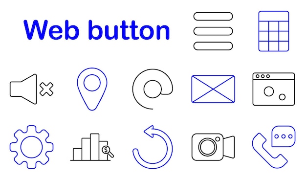 Vector web button set icon volume control location refresh settings camera statistics email browser call communication technology web interface ui multimedia internet interaction online tool