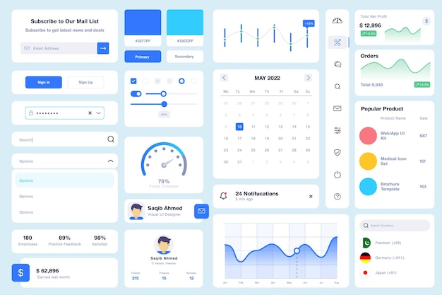 Vector web dashboard ui component kit elements design vector