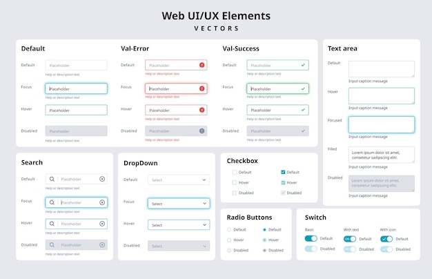 Vector web design ui elements. ui ux design elements for web and application. flat design forms.