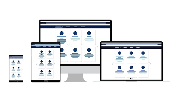 Vector web design website template for monitor laptop tablet phone elements for mobile and web applications user interface ui and user experience ux content organization landing page banner