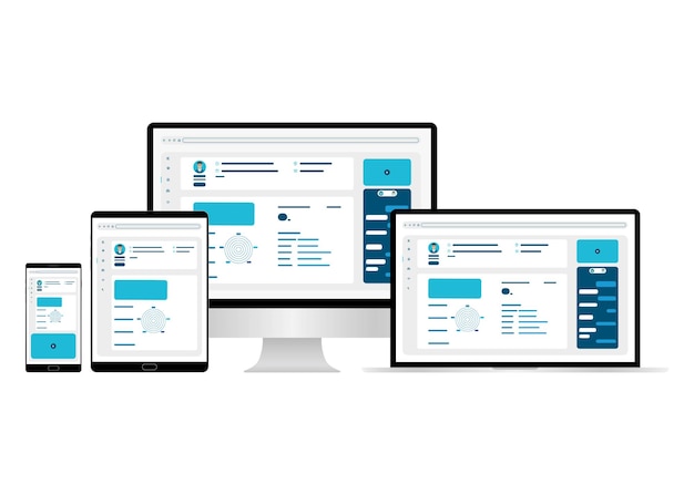 Vector web design website template for monitor laptop tablet phone elements for mobile and web applications user interface ui and user experience ux content organization landing page banner