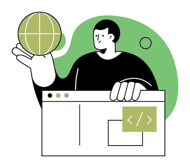 Vector web developer coding with global insight